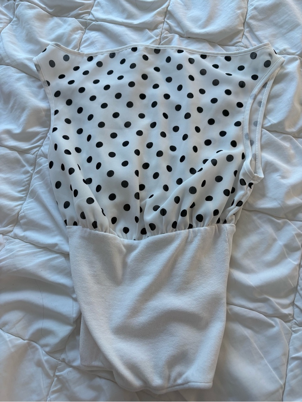 White Fox Boutique Black & White Polka Dot off shoulder shirt